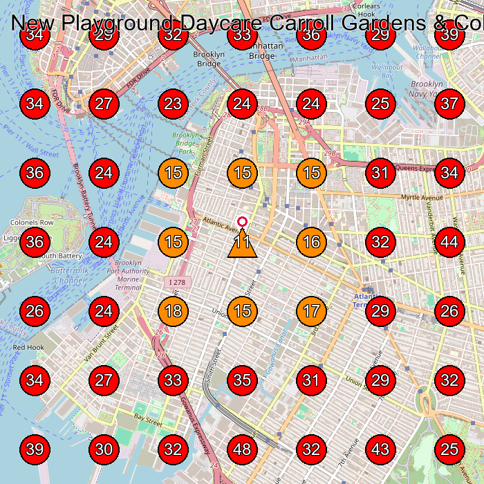 New Playground Daycare Carroll Gardens & Cobble Hill GeoGrid visibility map for Preschool in Brooklyn